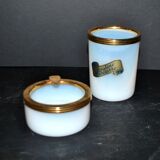 Cendrier vintage en verre opaline blanche et gobelet à cigarette opaline véritable