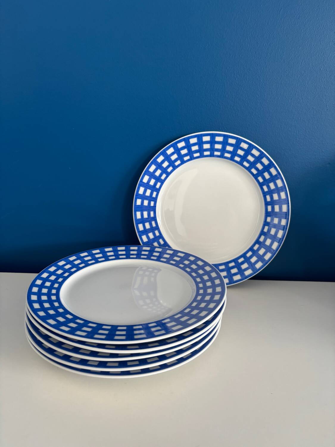 Set of 6 Guy Degrenne dessert plates, vintage blue pareo model - serv