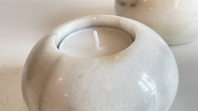 2 marble ball tealight holders from the 70s