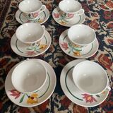 Set of 6 Digoin flower cups and saucers