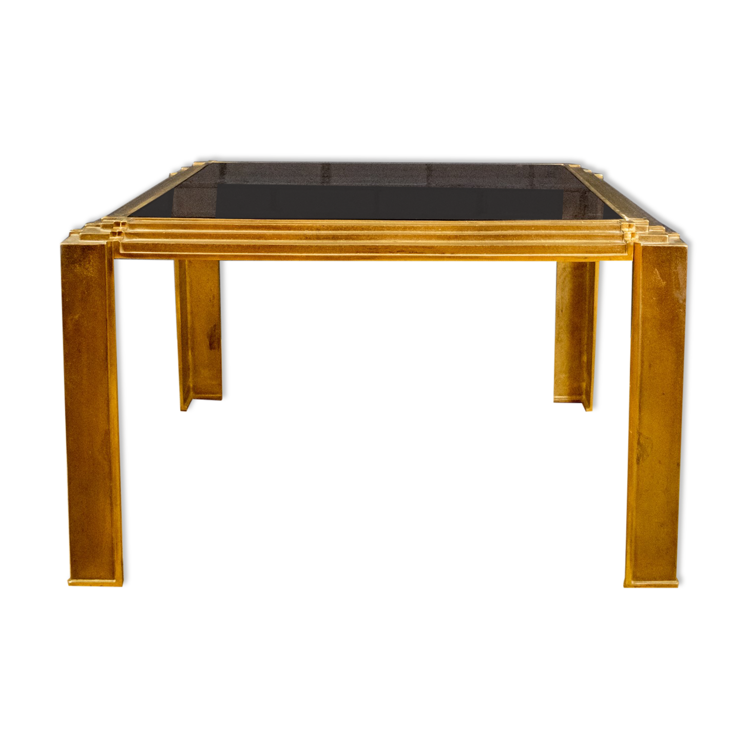 Coffee table made of brass and glass.