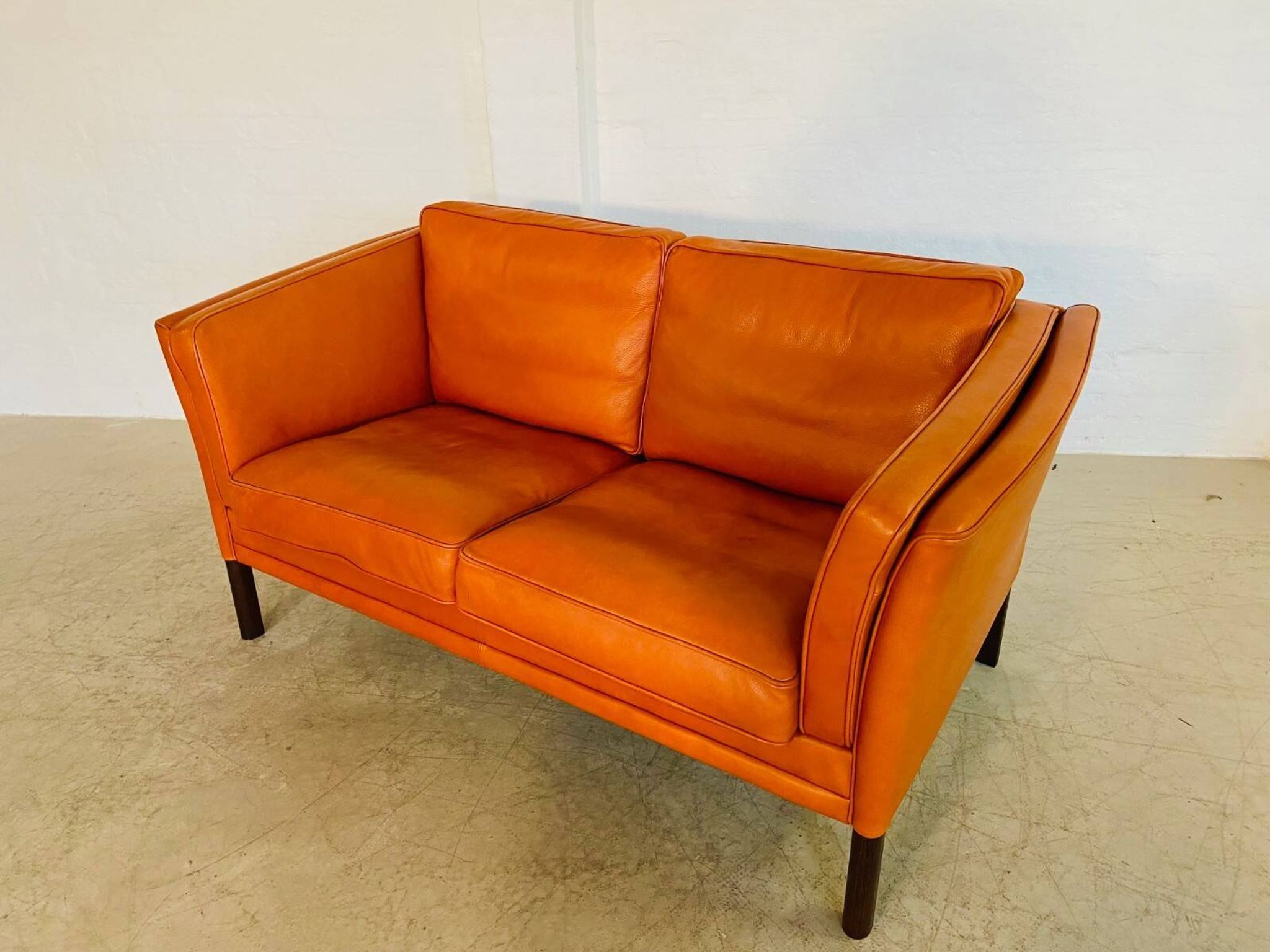 Vintage retro Danish Mogens Hansen 2 person cognac leather sofa