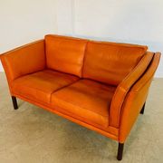 Vintage retro Danish Mogens Hansen 2 person cognac leather sofa