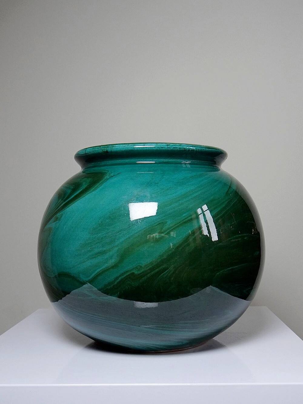 Large ceramic ball vase, art deco style, shade of green, vintage