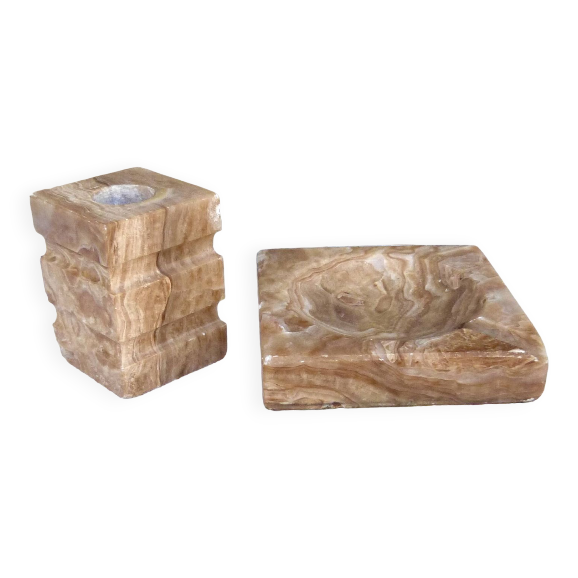 Alabaster ashtray and candle holder