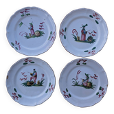 Set of 4 antique polychrome earthenware plates – Chinese decoration