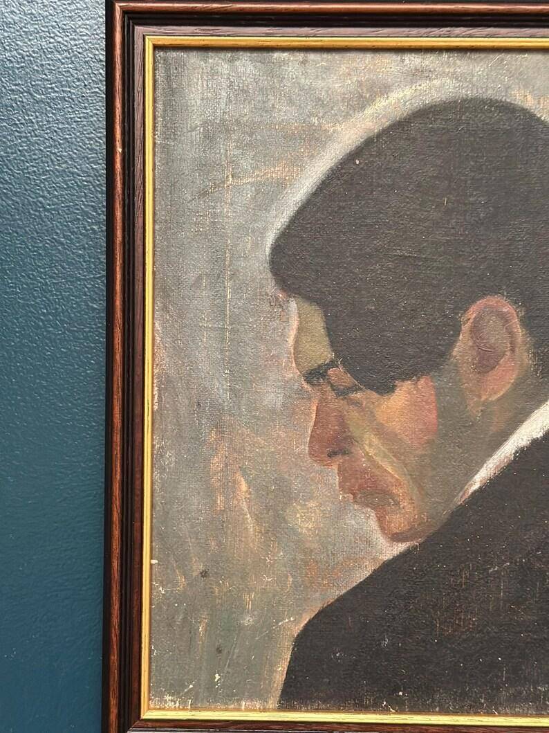 Mid Century Swedish Oil on Panel – “Weight of Thoughts"– Vintage & Framed