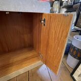Meuble dresse double face Design, travertin & filets de laiton , ca 1960