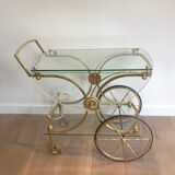 Neo classical style table in silver and gold metal and glass