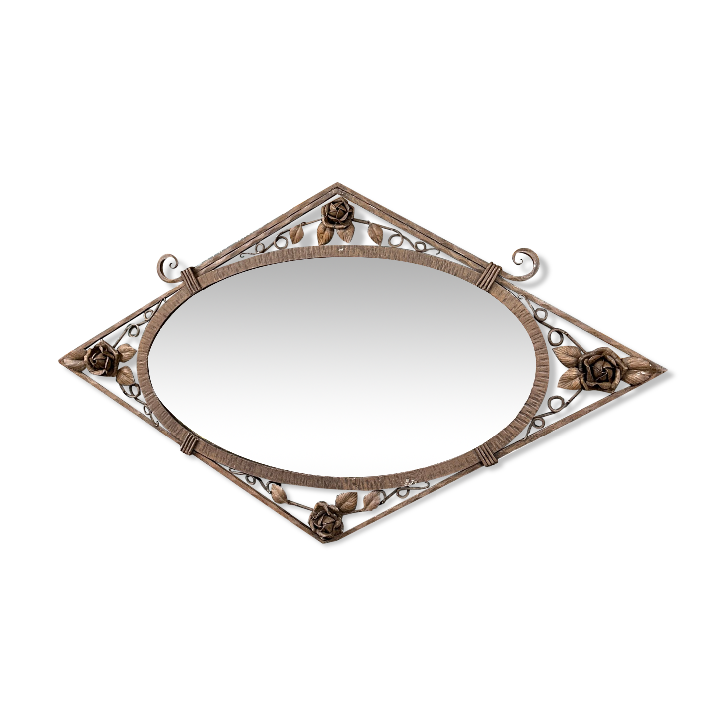 Diamond wall mirror of the art deco period in wrought iron, circa 1920