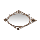 Miroir mural losange d’époque art deco en fer forgé, vers 1920