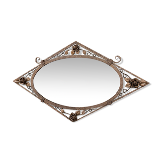 Diamond wall mirror of the art deco period in wrought iron, circa 1920