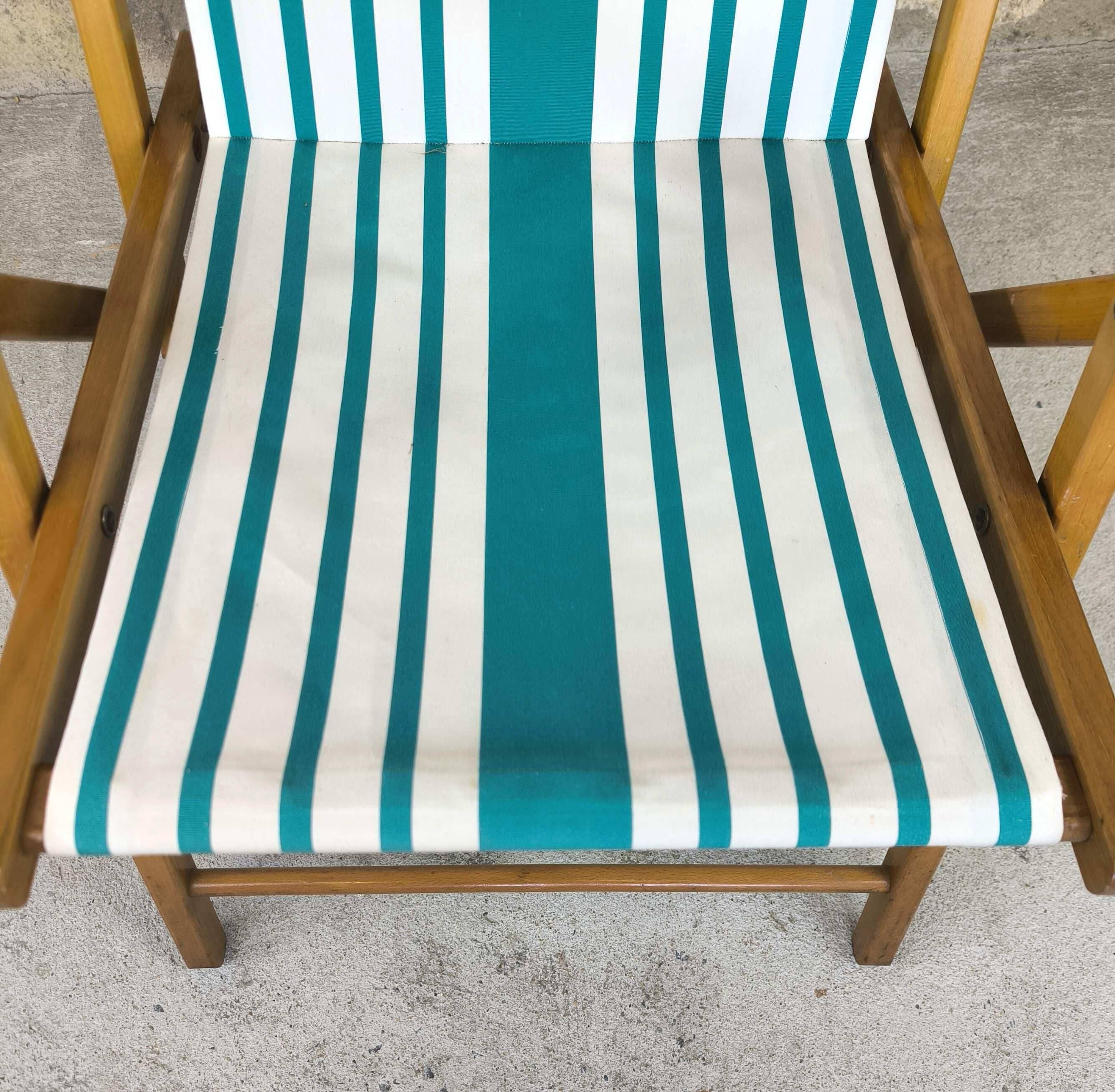 Vintage wooden and canvas folding garden chair