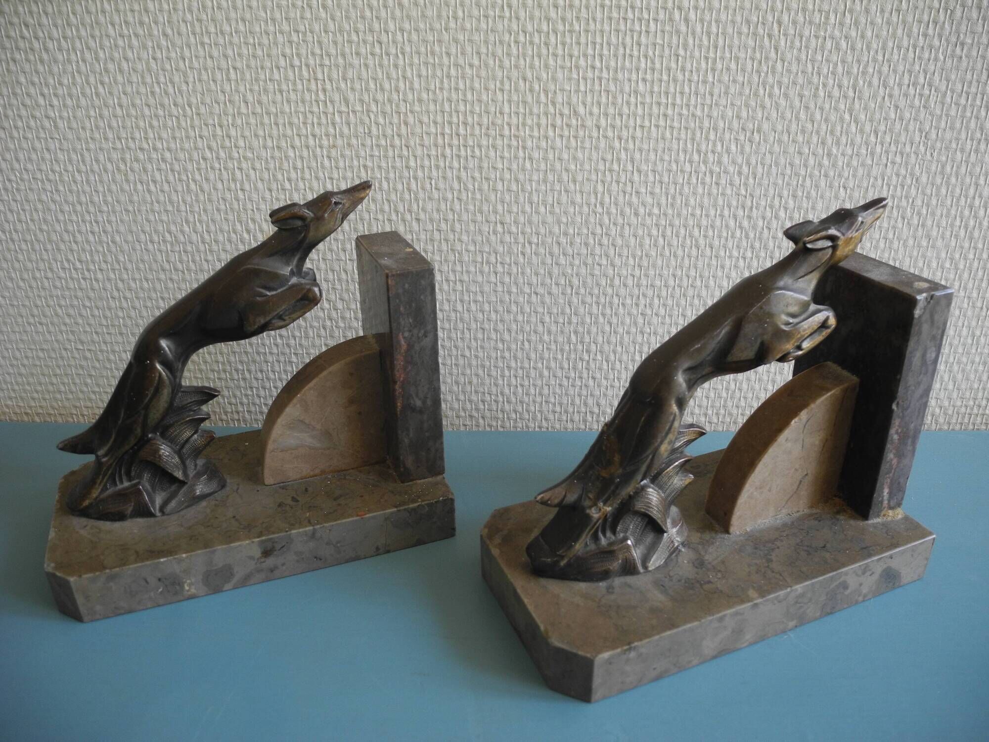 pair of art deco greyhound bookends bronze marble antique pair of bookends