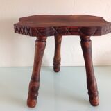 Vintage brutalist wooden tripod stool from the 60s and 70s