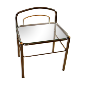 Space Age chrom plated metal and glass bedside table, vintage from the 1970s