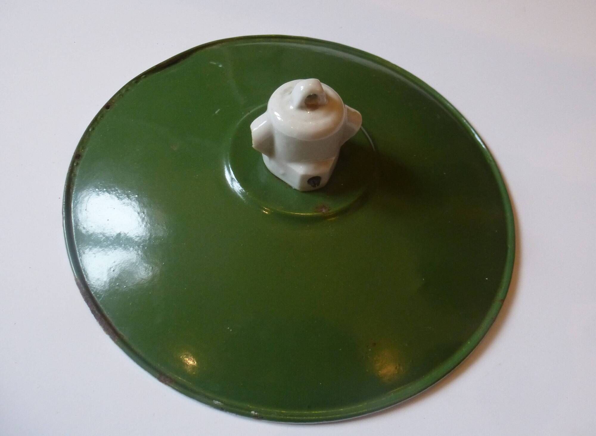 Industrial pendant light green enameled sheet metal and white porcelain #4