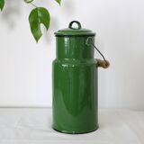Enamelled metal milk jar, vintage