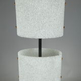 Scandinavian floor lamp in black lacquered steel and teak with two diffusers