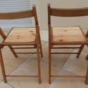 4 vintage varnished wooden folding chairs - Seats completely restored.