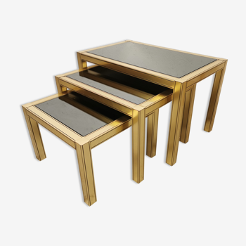 Vintage gilded brass pull-out tables 1970