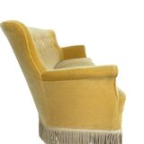 Vintage ochre yellow sofa / three-seater with fringes