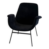 Fauteuil vintage italien en velours noir attribué à Gastone Rinaldi