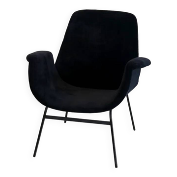Vintage Italian armchair in black velvet attributed to Gastone Rinaldi