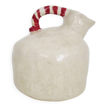 Superb white and red stoneware pitcher signed Moon