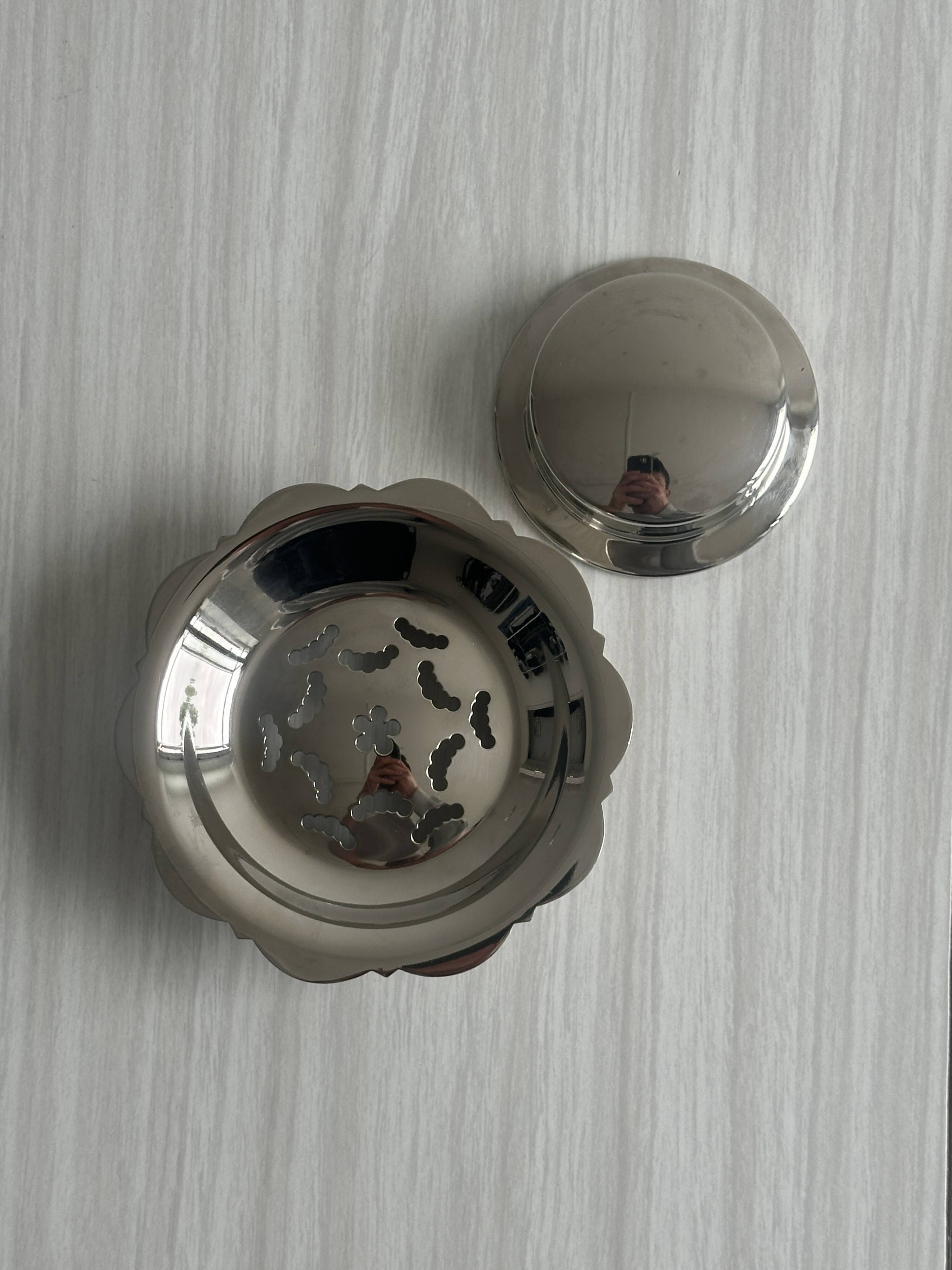 Vintage Coquillor butter dish in shiny metal