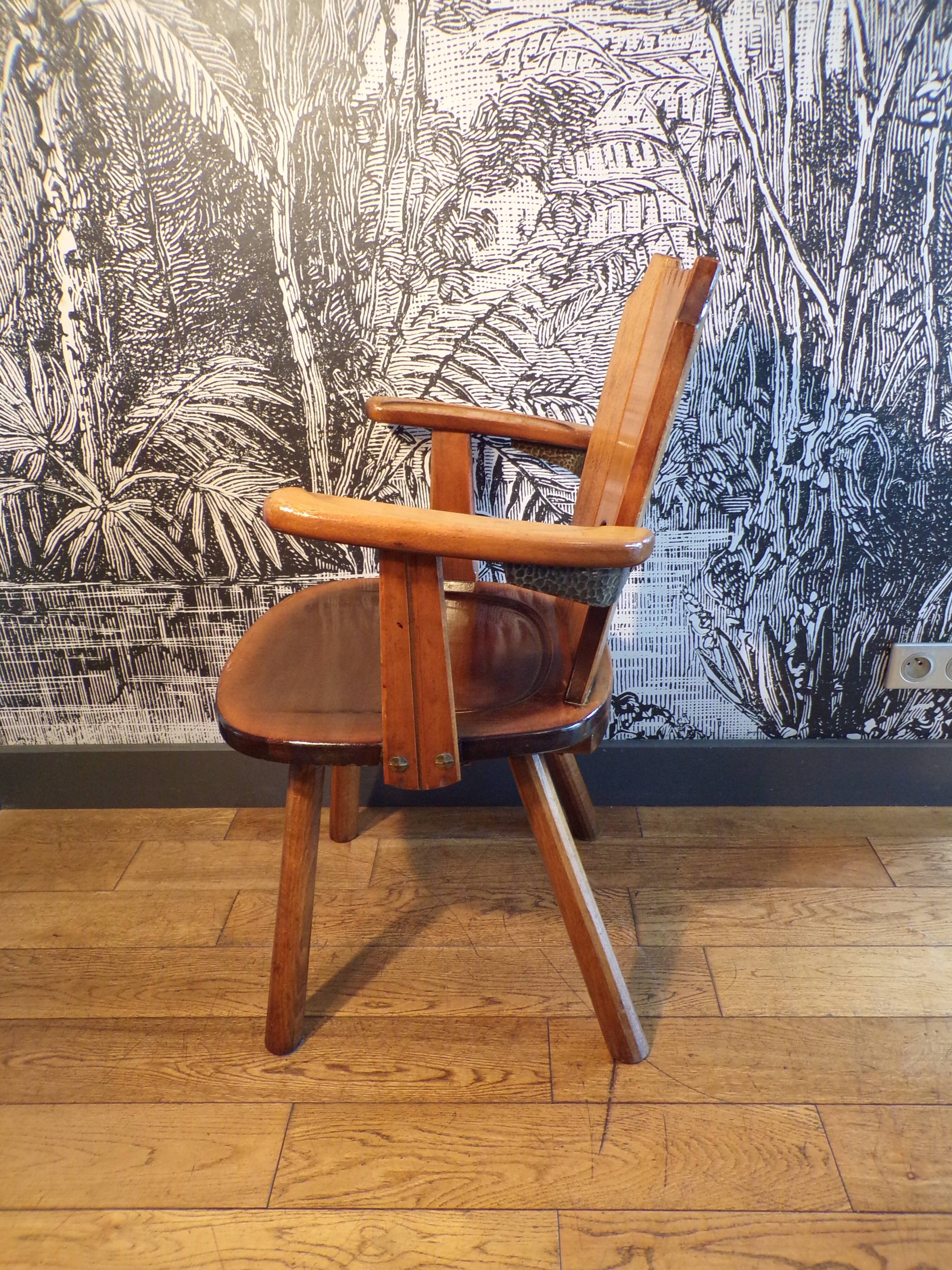 Brutalist armchair in solid wood