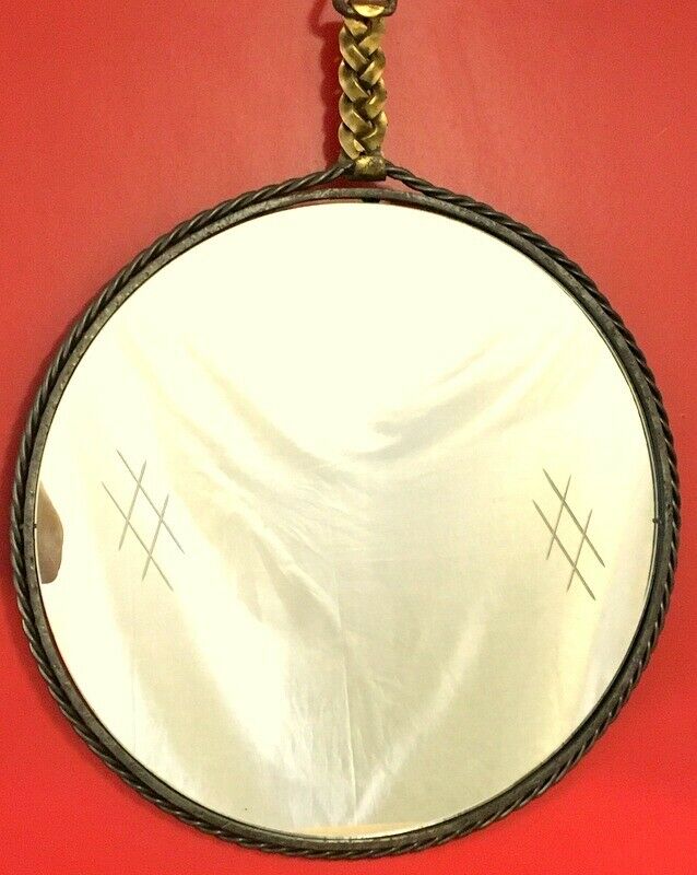 Mirror medallion suspended by a braid forged unique craft 64cm