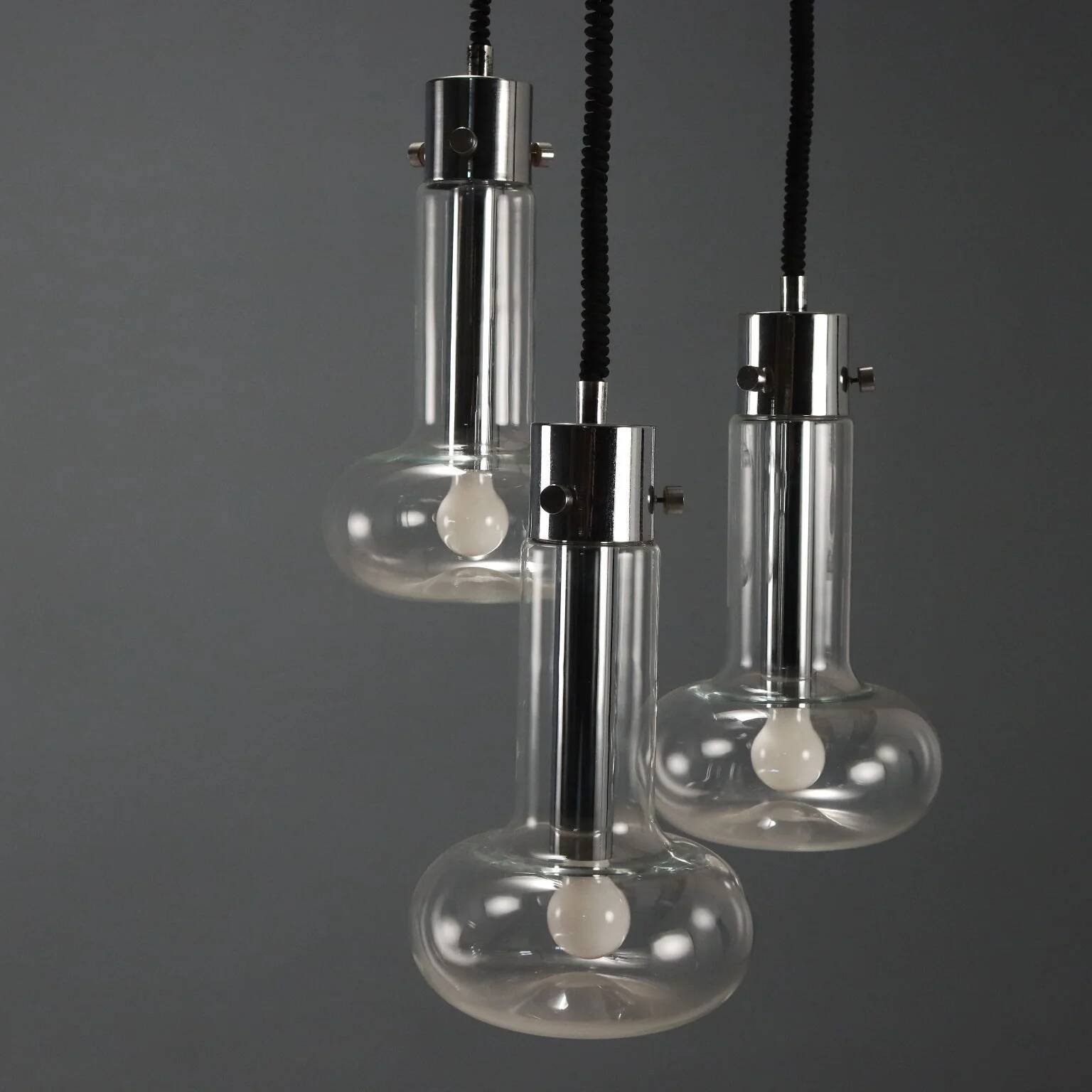 Lustre vintage en métal chromé et verre, design, Italie, années 1960