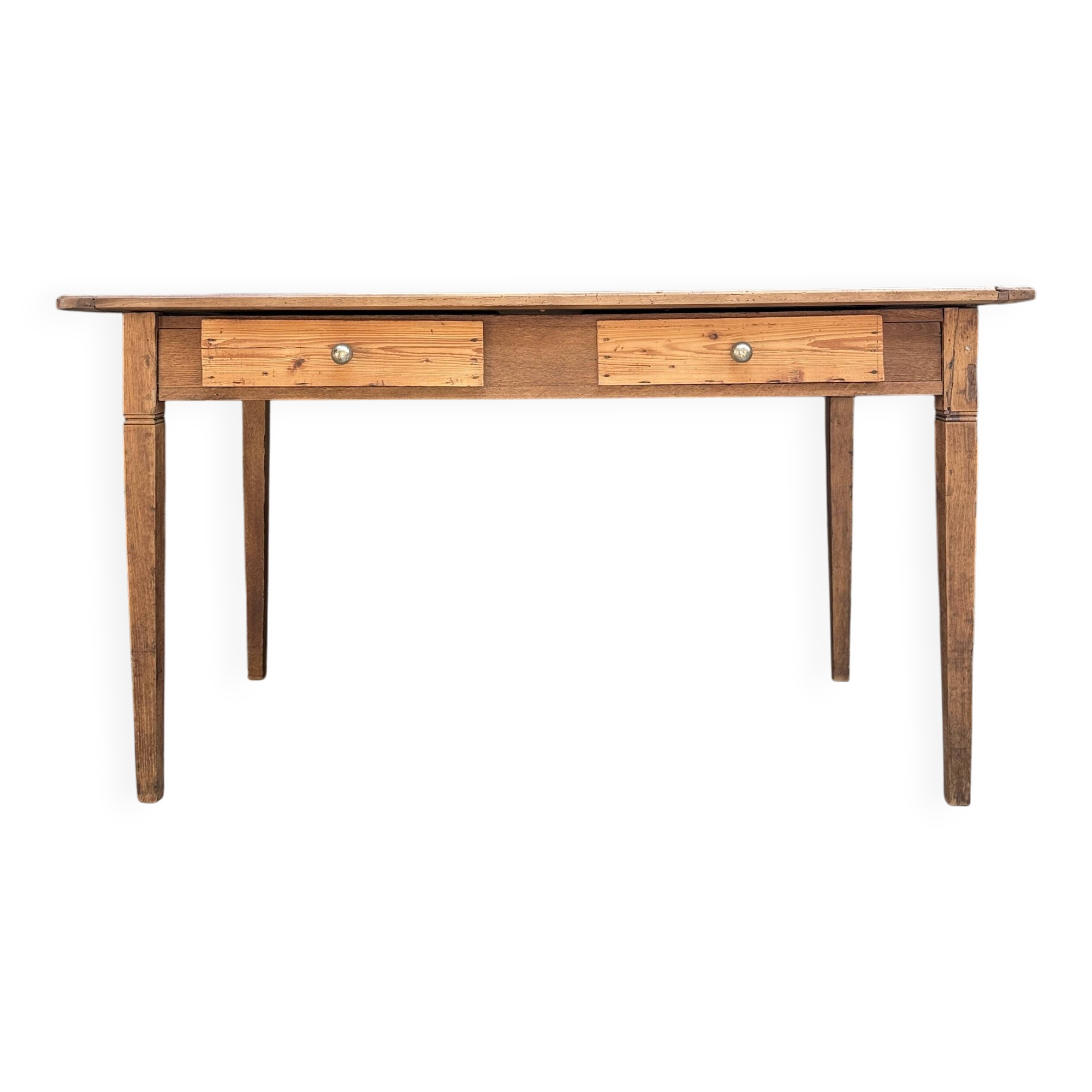 Renovated oak and walnut farmhouse table.