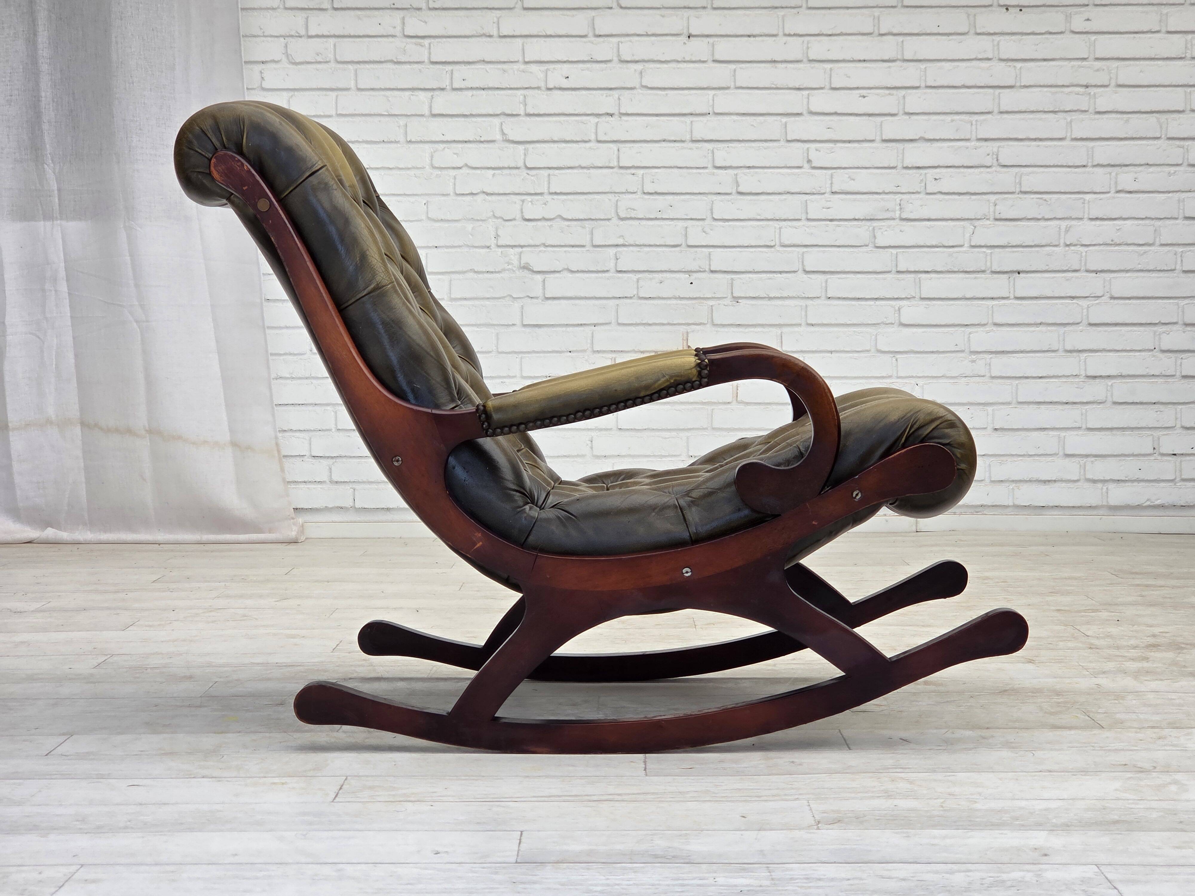 1950s, Chesterfield rocking chair, furniture leather, teak wood.