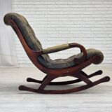 1950s, Chesterfield rocking chair, furniture leather, teak wood.