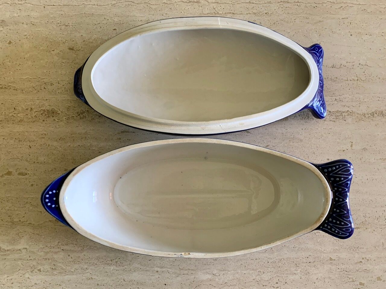 Vintage blue ceramic serving dish by Environmental Ceramics Inc., San Francisco, 1966