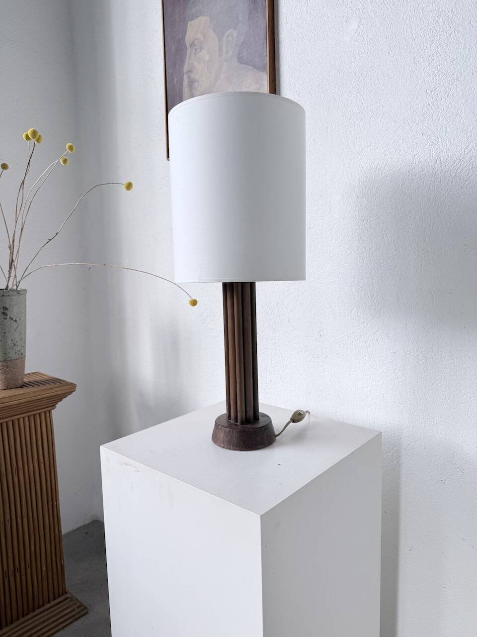 1940s Art Deco oak desk lamp
