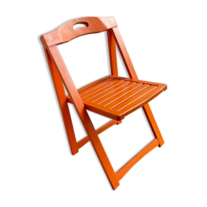 Chaise pliante en bois orange vintage