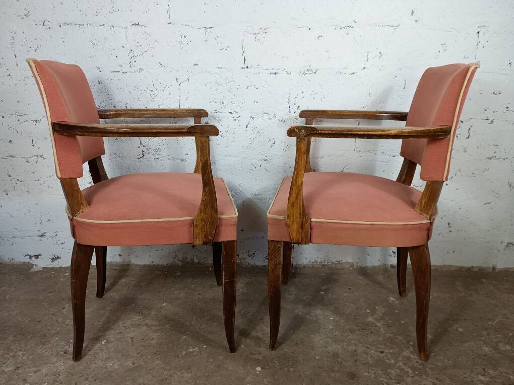 2 pale pink 50s moustache bridge armchairs