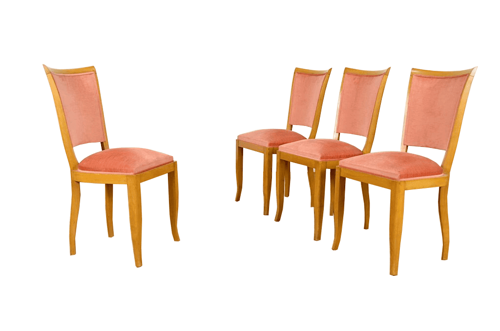 4 chaises hêtre & velours vintage 1950