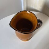Vintage pitcher carafe Water pot, jug, enamelled ceramic PL France corrugated