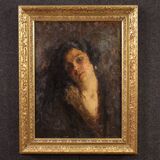 Peinture de portrait féminin impressionniste italien du 19e siècle