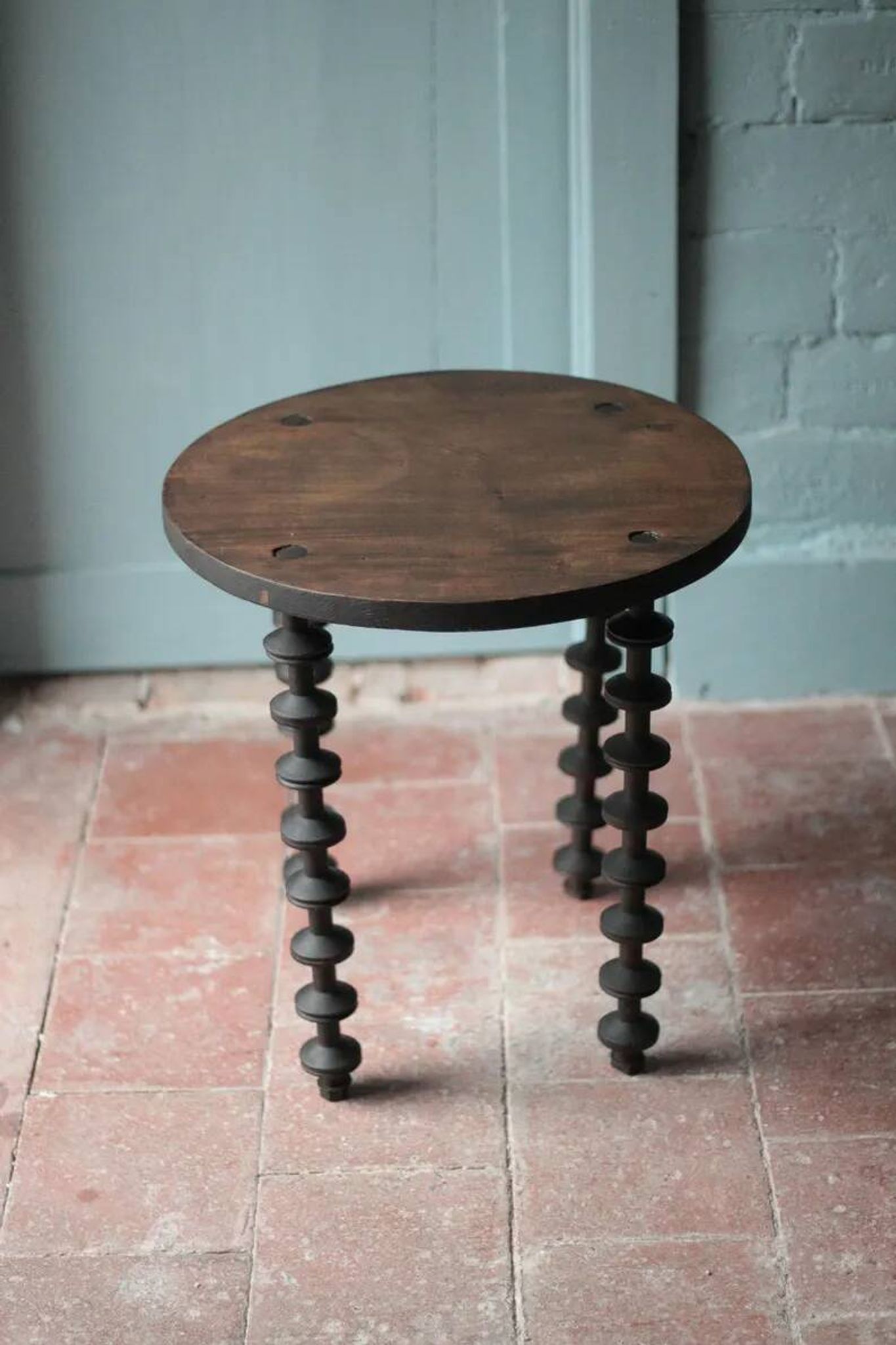 Wooden table with spool legs, coffee table, wooden side table, wooden end table, vintage round table, wooden table.