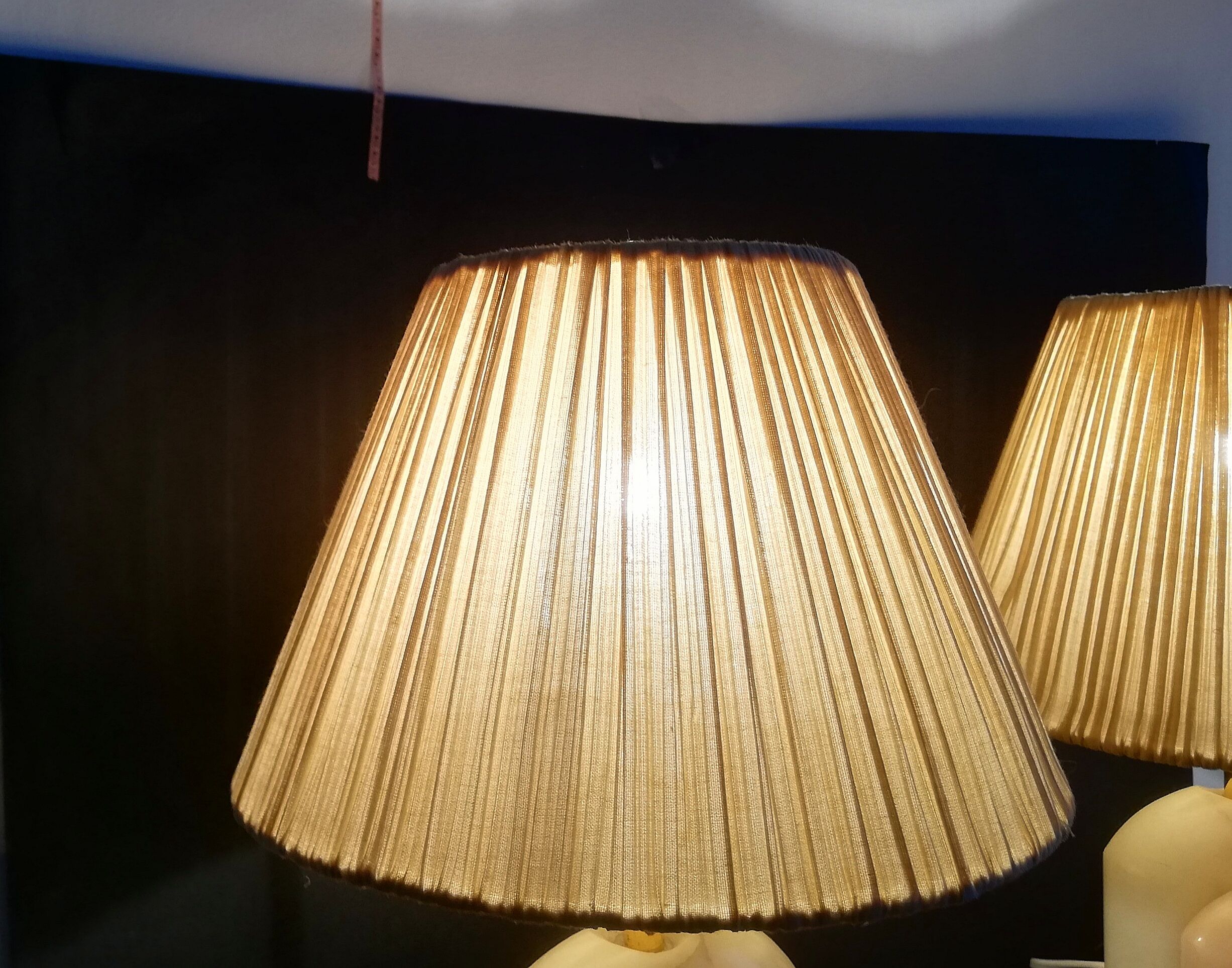 Pair of Art Deco marble alabaster pleated shade table lamps vintage