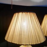 Pair of Art Deco marble alabaster pleated shade table lamps vintage
