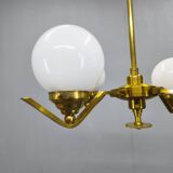 Adjustable Art Deco chandelier in brass with frosted glass, 1930s