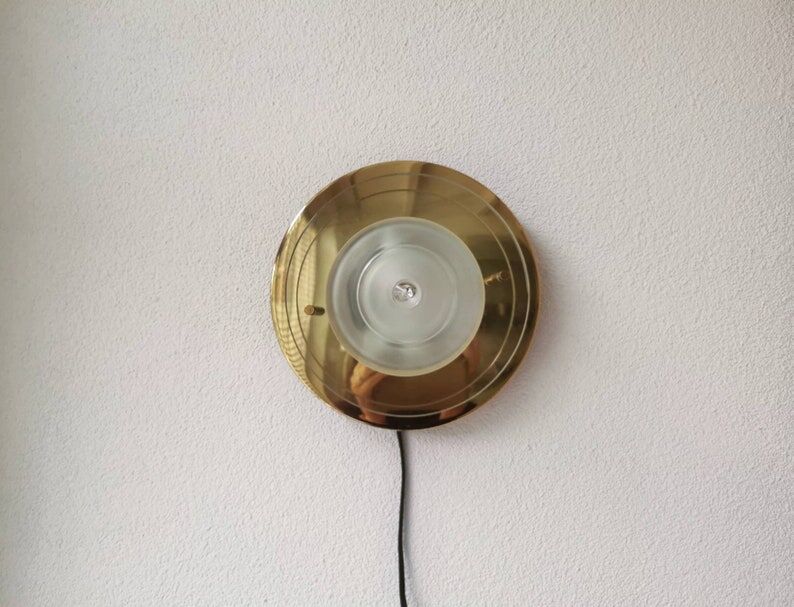 Applique vintage ronde en verre, années 80