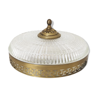 Plafonnier verre et laiton Lucien Gau