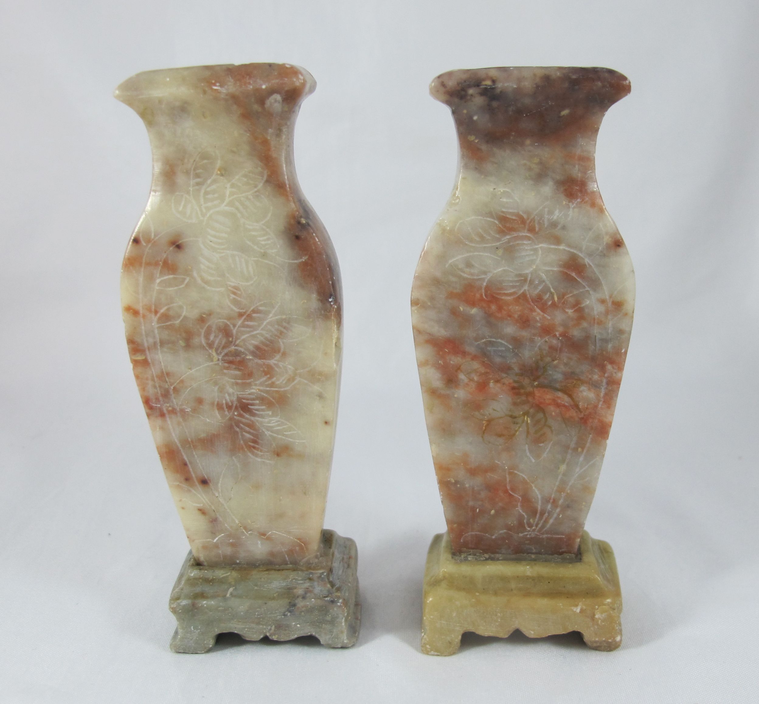 pair of small vases in hard stone carved Chinese China